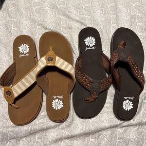 2 Pair Bundle - Yellow Box Brown and Tan Sandals